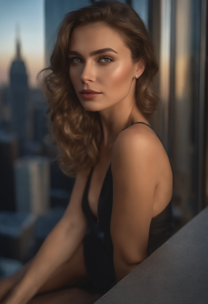 giantess sitting on top of skyscraper in city, feet touching ground, wearing high heels and swimsuit, looking at viewer on ground level with alluring face, beautiful detailed eyes, beautiful detailed lips, extremely detailed eyes and face, long eyelashes, full body in frame, (best quality,4k,8k,highres,masterpiece:1.2), ultra-detailed, (realistic,photorealistic,photo-realistic:1.37), HDR, UHD, studio lighting, ultra-fine painting, sharp focus, physically-based rendering, extreme detail, professional, vivid colors, bokeh, digital painting