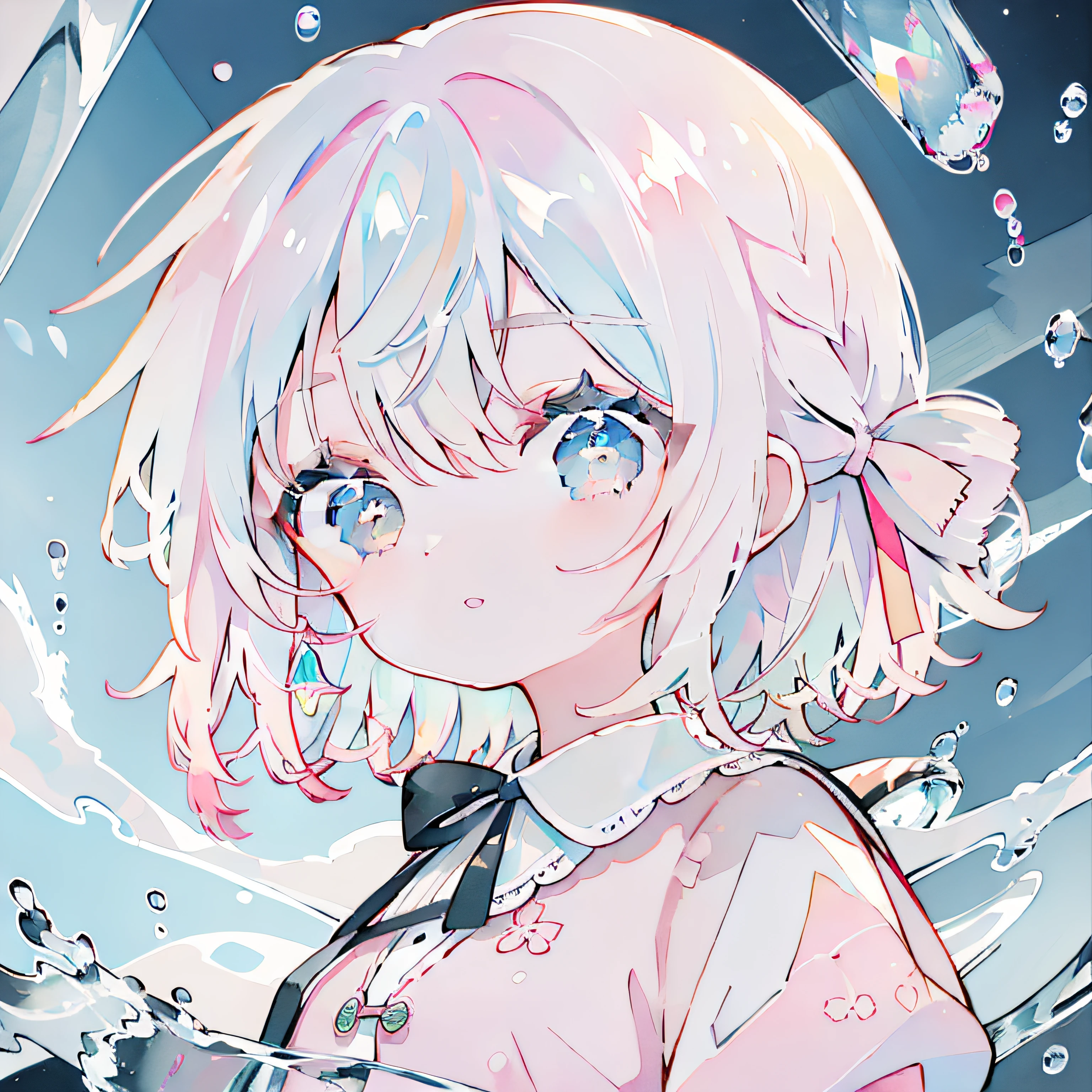 One girl、Cute Baby Turtle、light pink colored hair、tmasterpiece、top-quality、Top image quality、Eau、Beautiful water、校服、String ribbon、white shirt