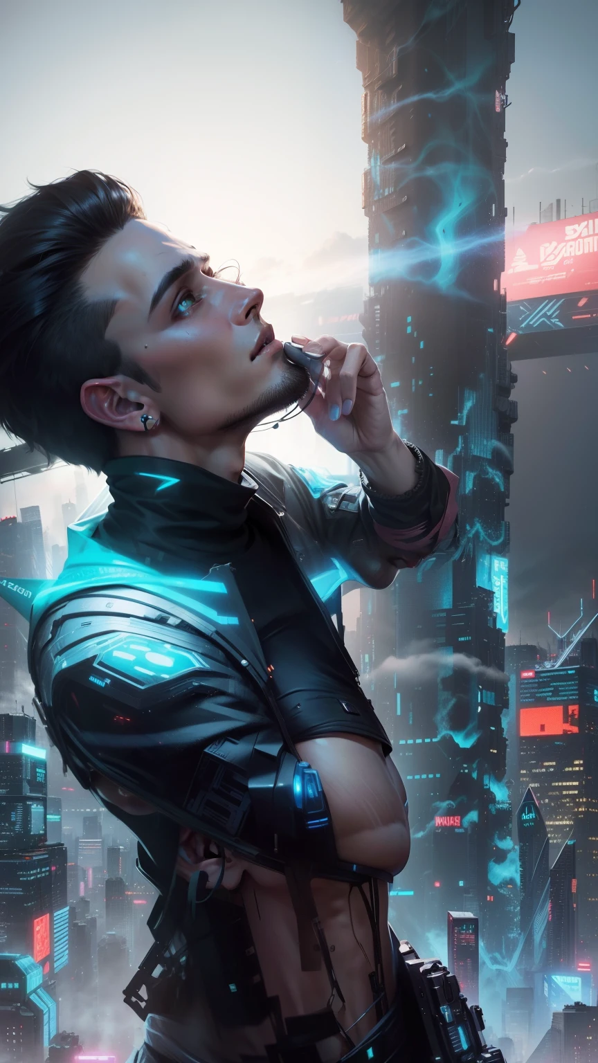 Change background, cyberpunk, realistic face, avatar, handsome boy, 8k