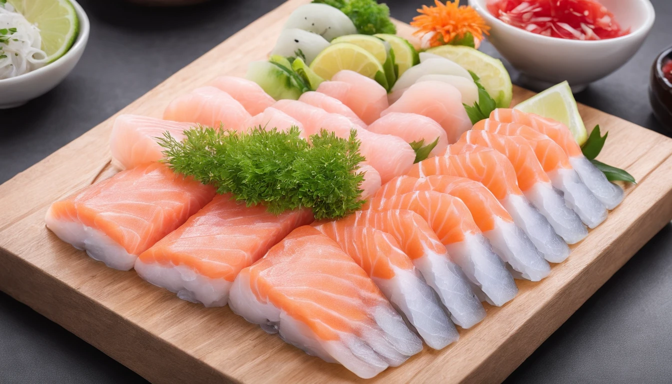 For commercial use,Salmon sashimi platter,Ultra photo realsisim,Have an appetite