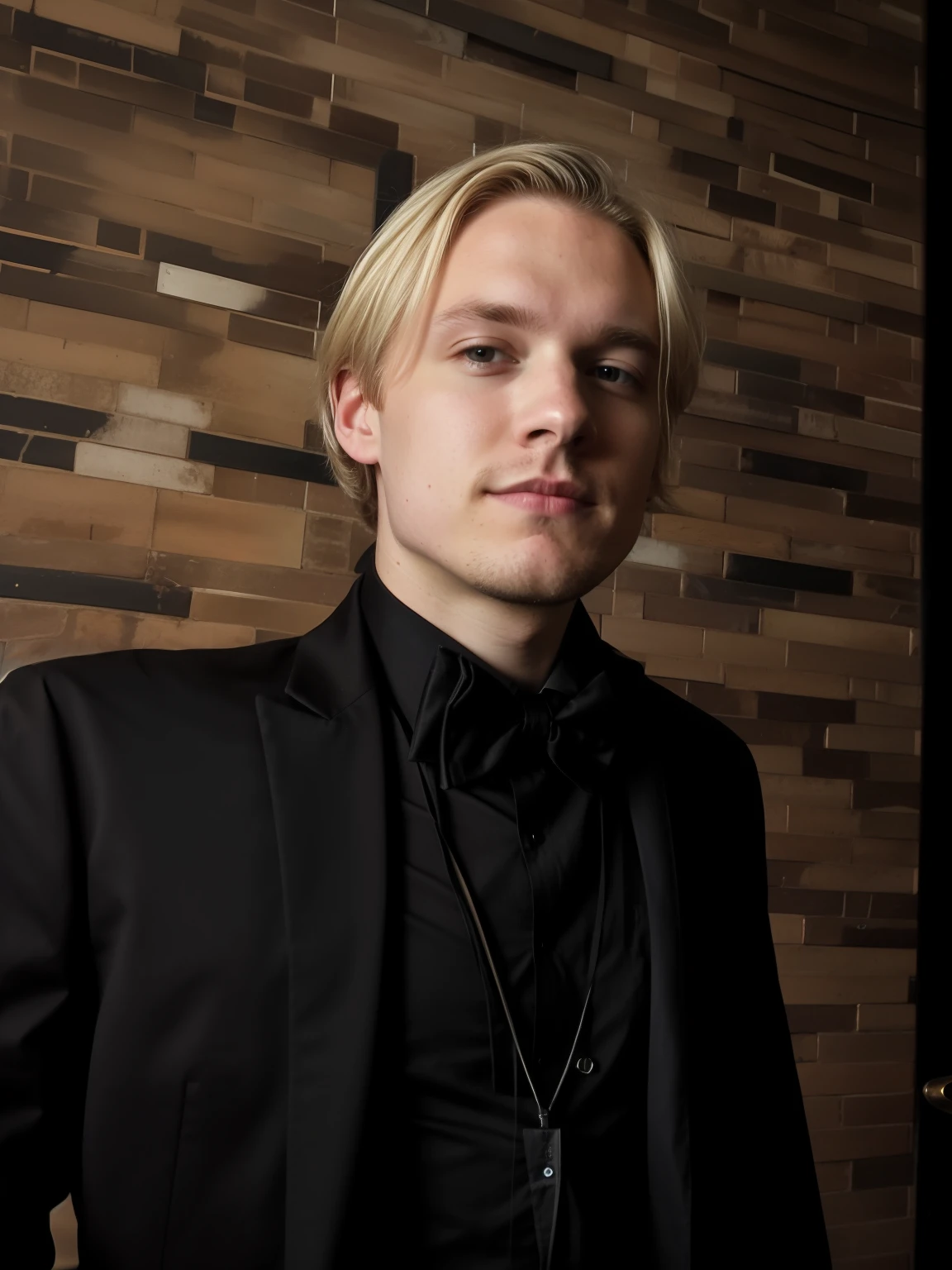 blond man in a black shirt and a brown jacket and a black bow tie, twitch streamer / gamer ludwig, taken in the early 2020s, felix englund, taken in the late 2010s, similar to malfoy, headshot profile picture, professional picture, felix englund style, lucasfilm jesper ejsing, profile photo