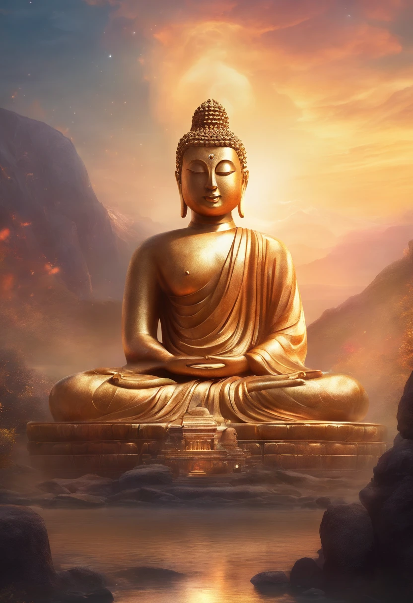 BUDDHA STATUE, stone, Texture, Tall, Majestic, The background is illuminated by sunlight