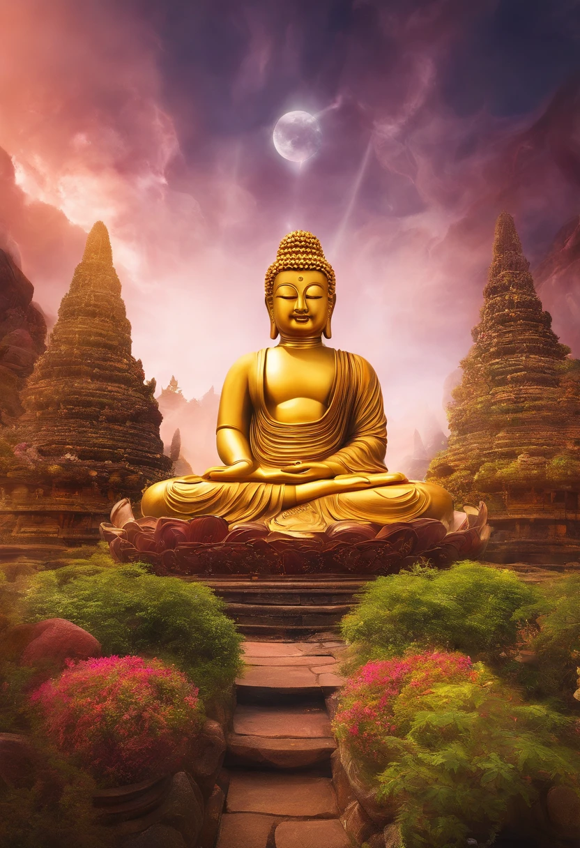 BUDDHA STATUE, stone, Texture, Tall, Majestic, The background is illuminated by sunlight