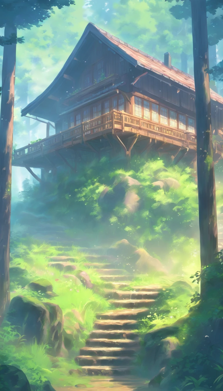 ln the forest，dense fog，2-storey chalet