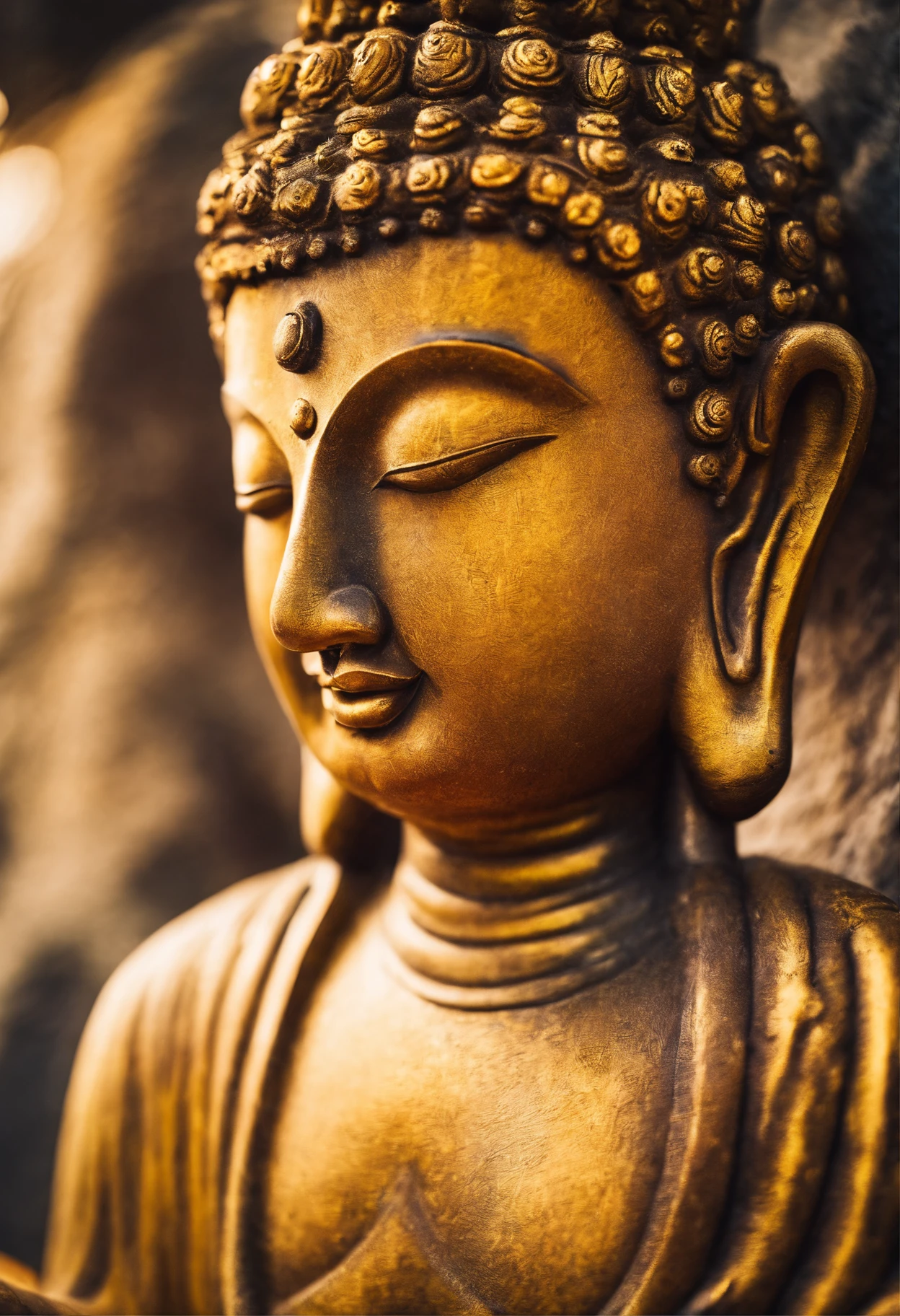 BUDDHA STATUE, stone, Texture, Tall, Majestic, The background is illuminated by sunlight
