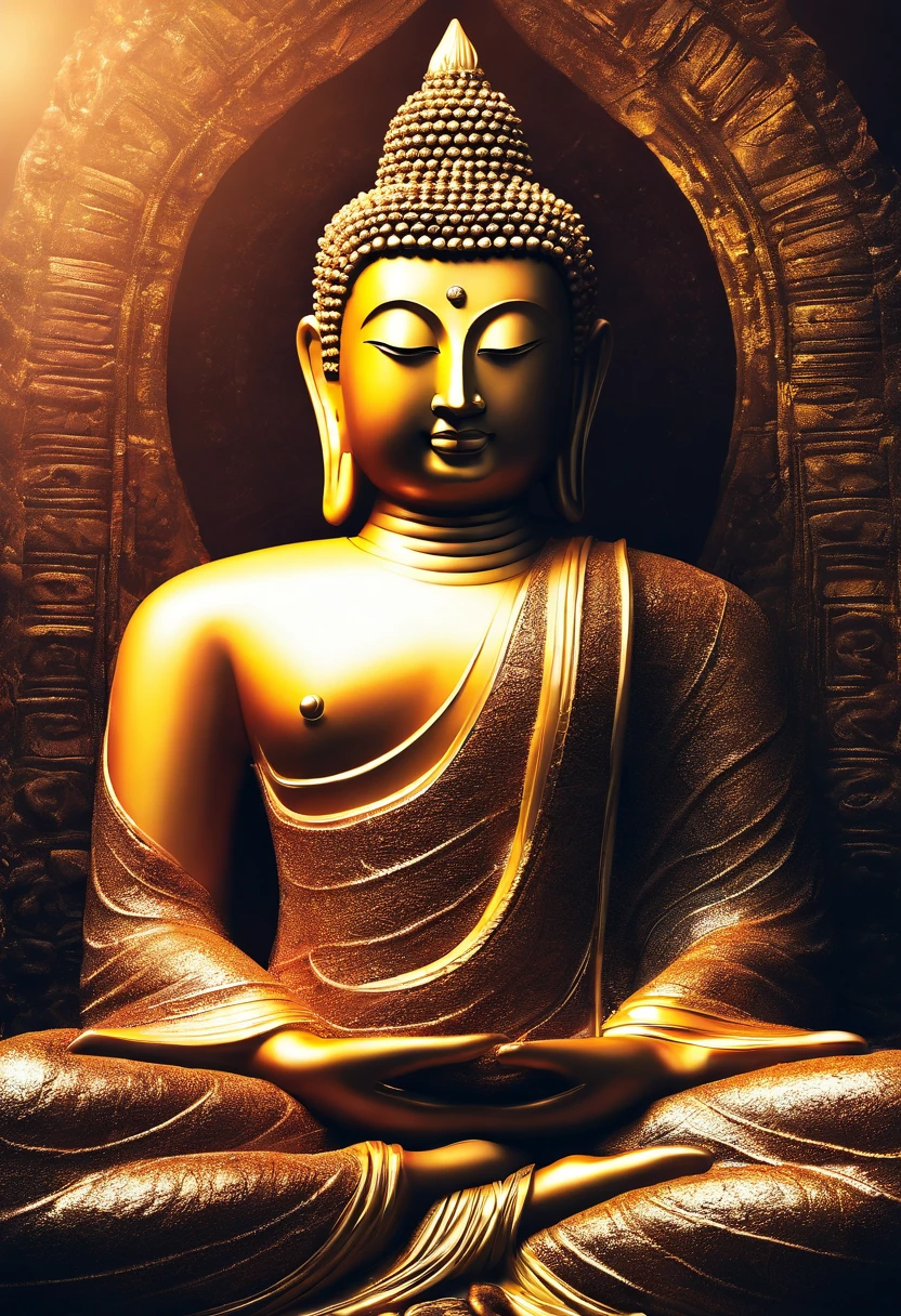 BUDDHA STATUE, stone, Texture, Tall, Majestic, The background is illuminated by sunlight