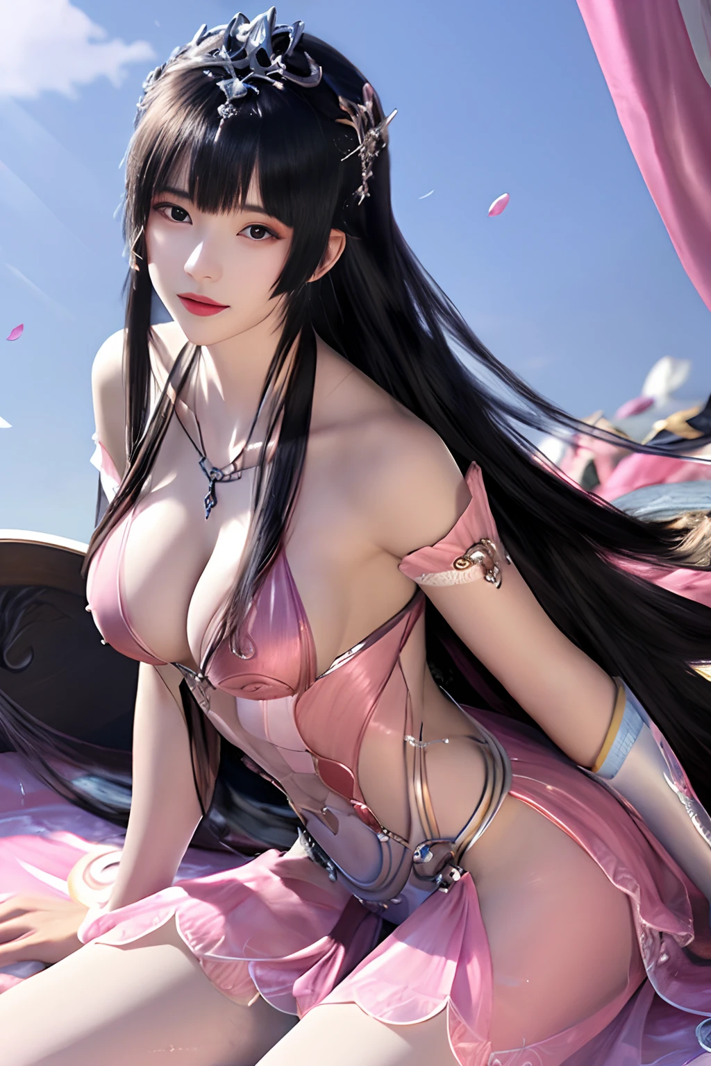 a close up of a woman in a pink dress on a bed, beautiful alluring anime woman, anime goddess, seductive anime girl, a beautiful fantasy empress, ((a beautiful fantasy empress)), beautiful alluring anime teen, lovely languid princess, anime princess, beautiful and elegant queen, beautiful anime woman, wearing bikini, wearing bikini, visible , visible pussyv visible  visibile , beautiful fantasy maiden, japanese goddess, see through dress, see through dress, see through dress