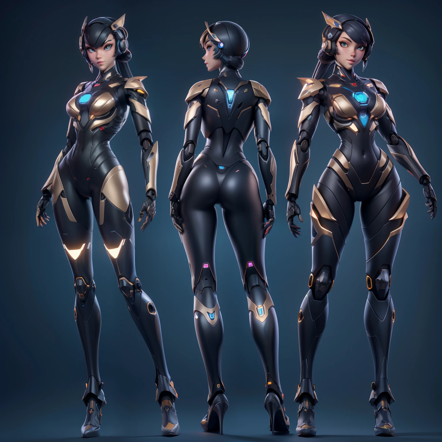 a Artificial robot, human face, full body view, futuristic robot body, symmetry! futuristic robotic, beautiful robot character design, lots of 3 d cyborg elements, futuristic robot, female cyborg, beautiful alluring female cyborg, cyborg tech on body and legs, anime robotic mixed with organic, highly detailed cybernetic body, female Artificial, perfect cyborg female, 8k resolution, UHD 3D rendering,