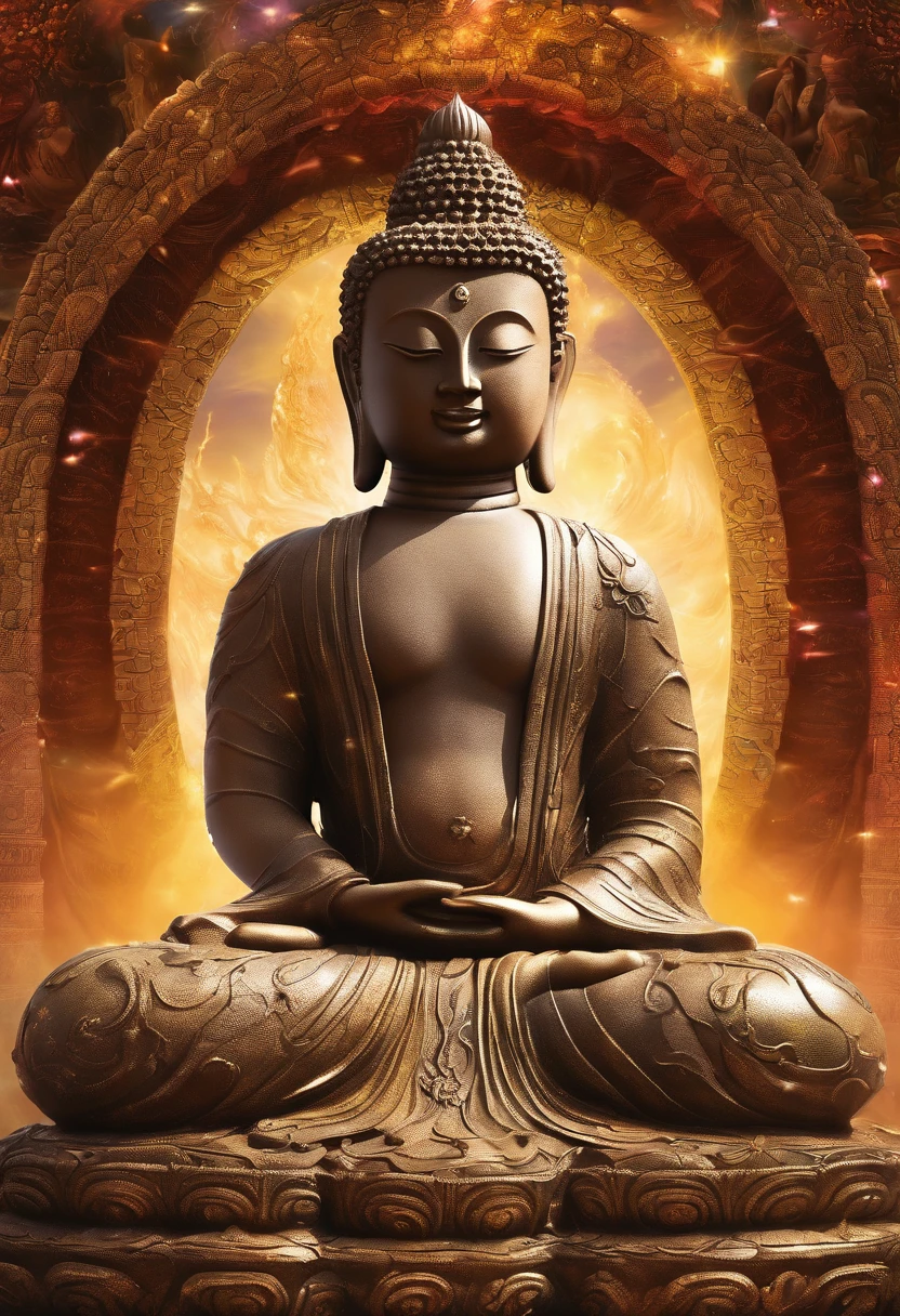 BUDDHA STATUE, stone, Texture, Tall, Majestic, The background is illuminated by sunlight