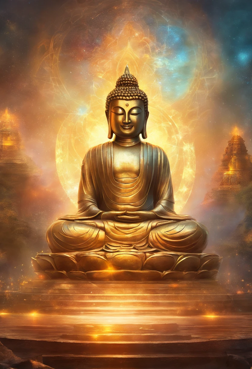 BUDDHA STATUE, stone, Texture, Tall, Majestic, The background is illuminated by sunlight，inverted image，Lateral face