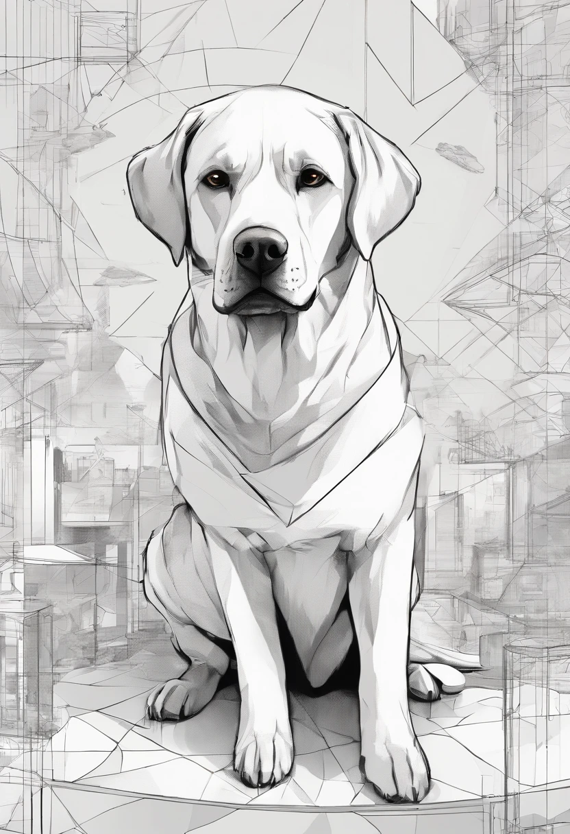 (Labrador dogs ),(Best Pose),(best angle), (Better representation), Eduardo Cobra Acor Chorchoament ,Multidimensional geometric wall portrait, Artistically, Chibi,yang08k, Beautiful fece, colouring,Background white