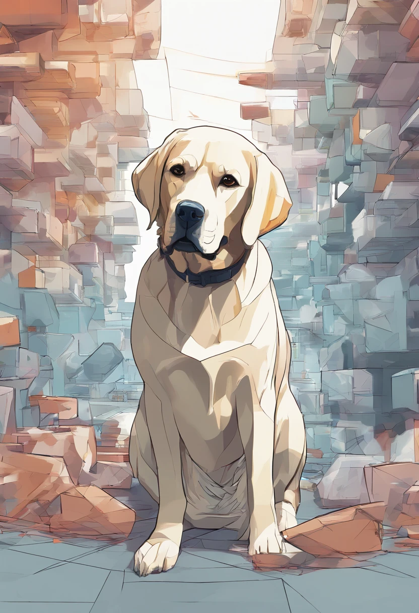 (Labrador dogs ),(Best Pose),(best angle), (Better representation), Eduardo Cobra Acor Chorchoament ,Multidimensional geometric wall portrait, Artistically, Chibi,yang08k, Beautiful fece, colouring,Background white