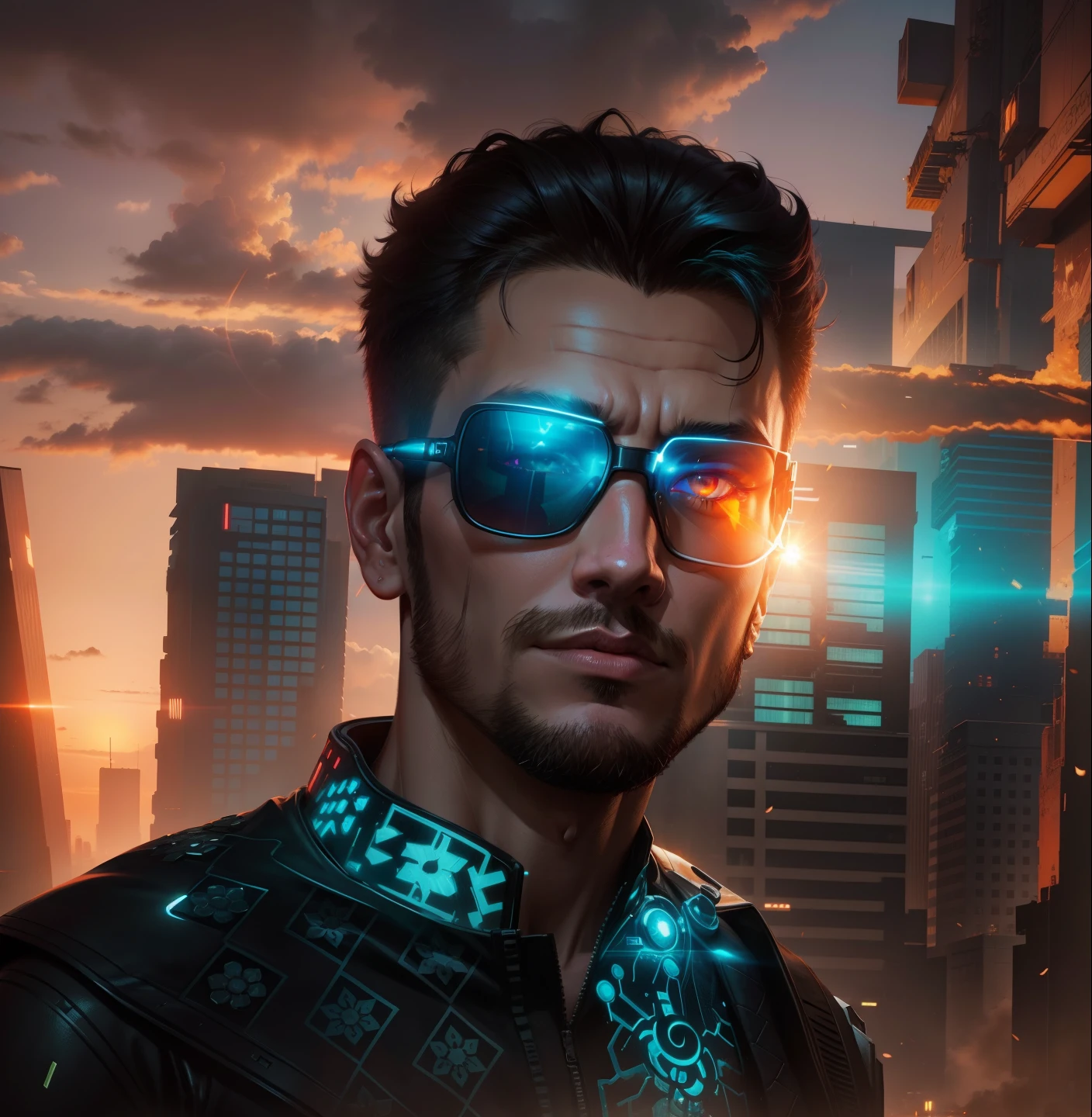 Change background, cyberpunk, realistic face, avatar, handsome boy,sun set,  8k