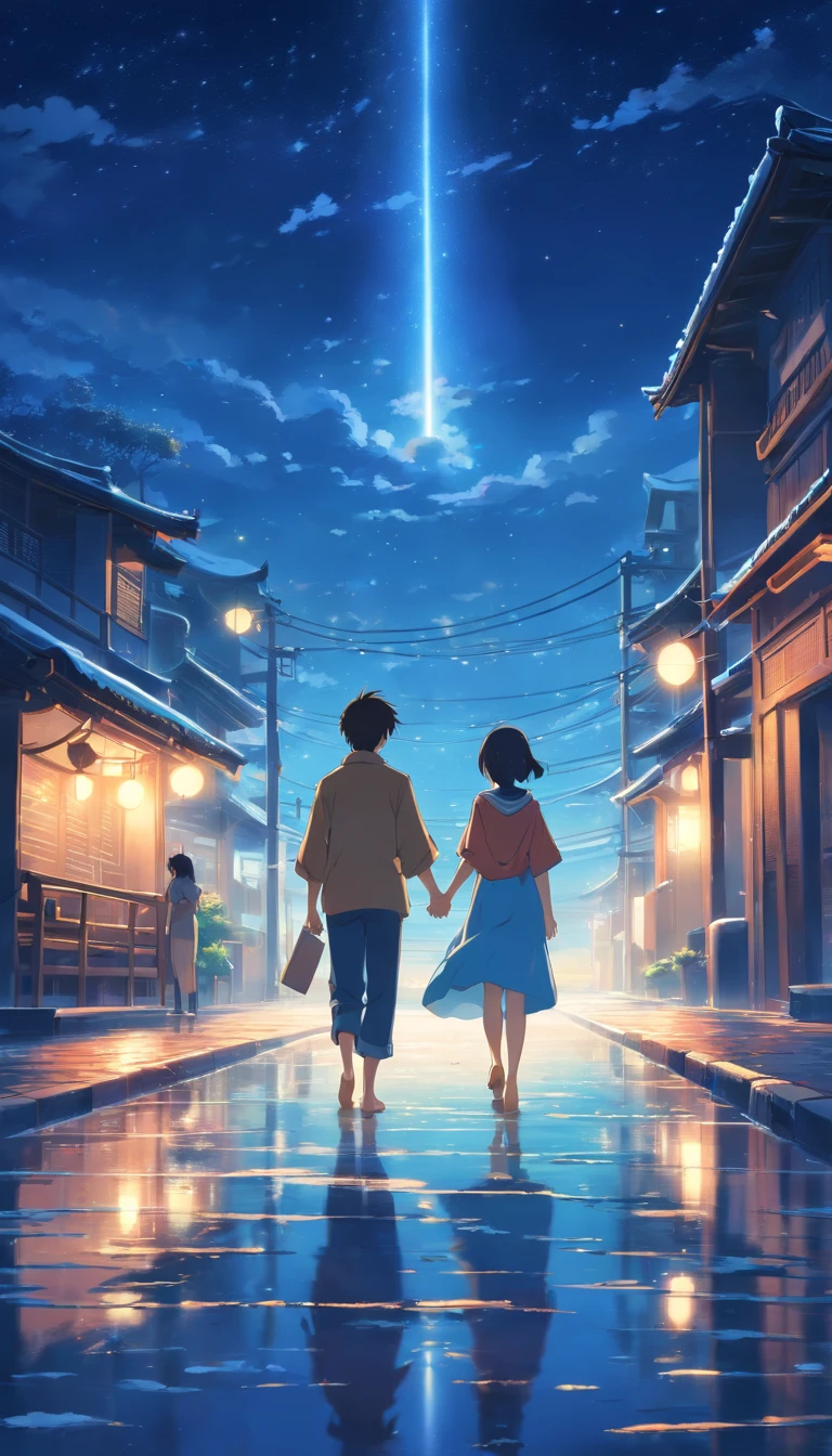 Moonlit Alafis with a bridge and a couple, a picture inspired by Zhu Derun, trending on pixabay, romanticism lain, holding hands in the moonlight, moonlight snowing, illustration!, Moonlight snow, boy girl traditional romance, xianxia fantasy, Chinese fantasy, beautiful moonlight night, background-image, Chinese style, moonlit night dreamy atmosphere