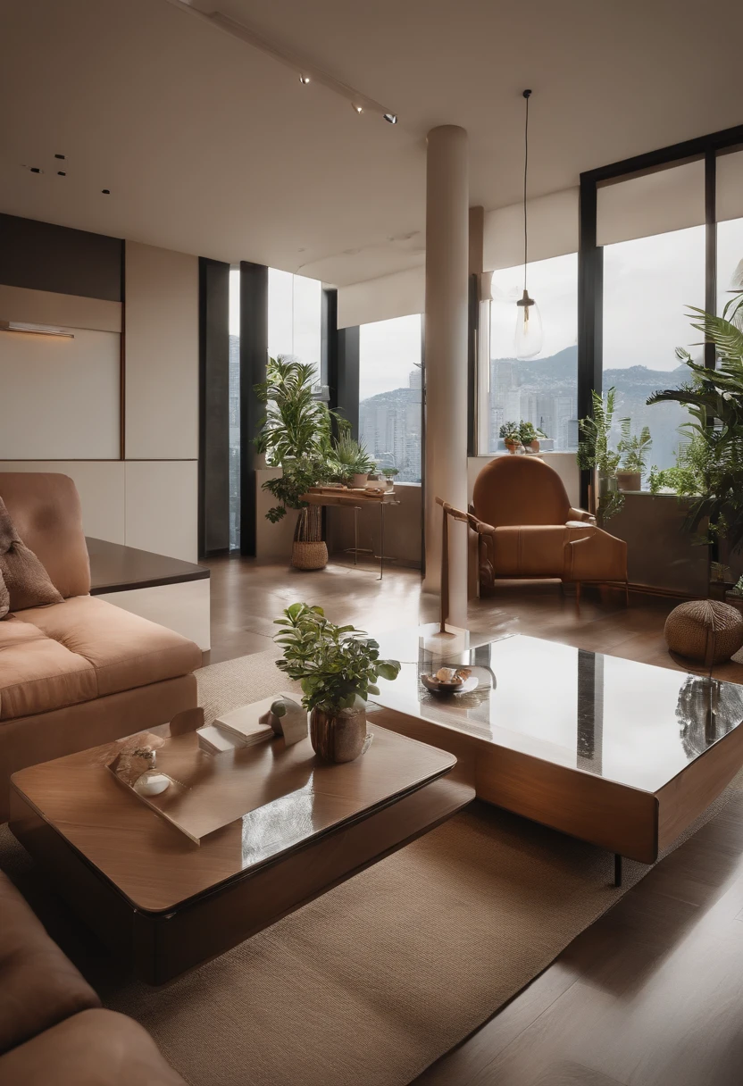 Imagine a scene of a chic 1LDK apartment. The room is bathed in natural light, highlighting the trendy furniture and decor. A focal point in the living area is a coffee table, where a pile of money and a contemporary telephone are neatly placed. The ambiance is both cozy and luxurious, reflecting a modern urban lifestyle.