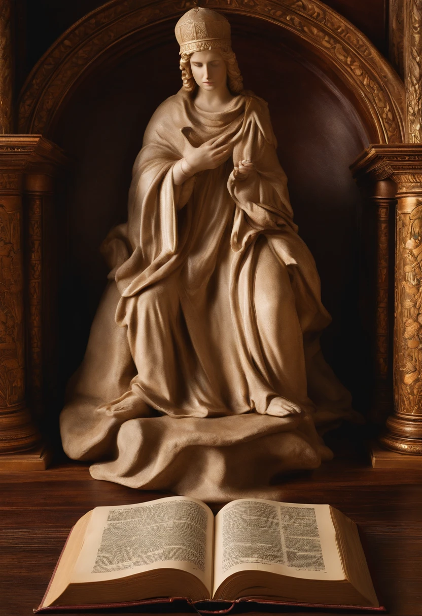 "Por favor, create a high-definition image of the Holy Bible that captures the reverence and spiritual significance of this holy book. The image should convey the historical and religious importance of the Bible, apresentando-a de forma digna e respeitosa. Use soft lighting to highlight cover and page details, enfatizando sua textura e envelhecimento, if applicable. Position the Bible in an environment that evokes a sacred environment, como uma prateleira de madeira em uma biblioteca antiga ou um altar iluminado. As cores devem ser sutis e a tipografia, Apresente-se, deve ser elegante e discreta. The image should inspire a sense of reverence and spiritual connection to the words and teachings contained in the Holy Bible."