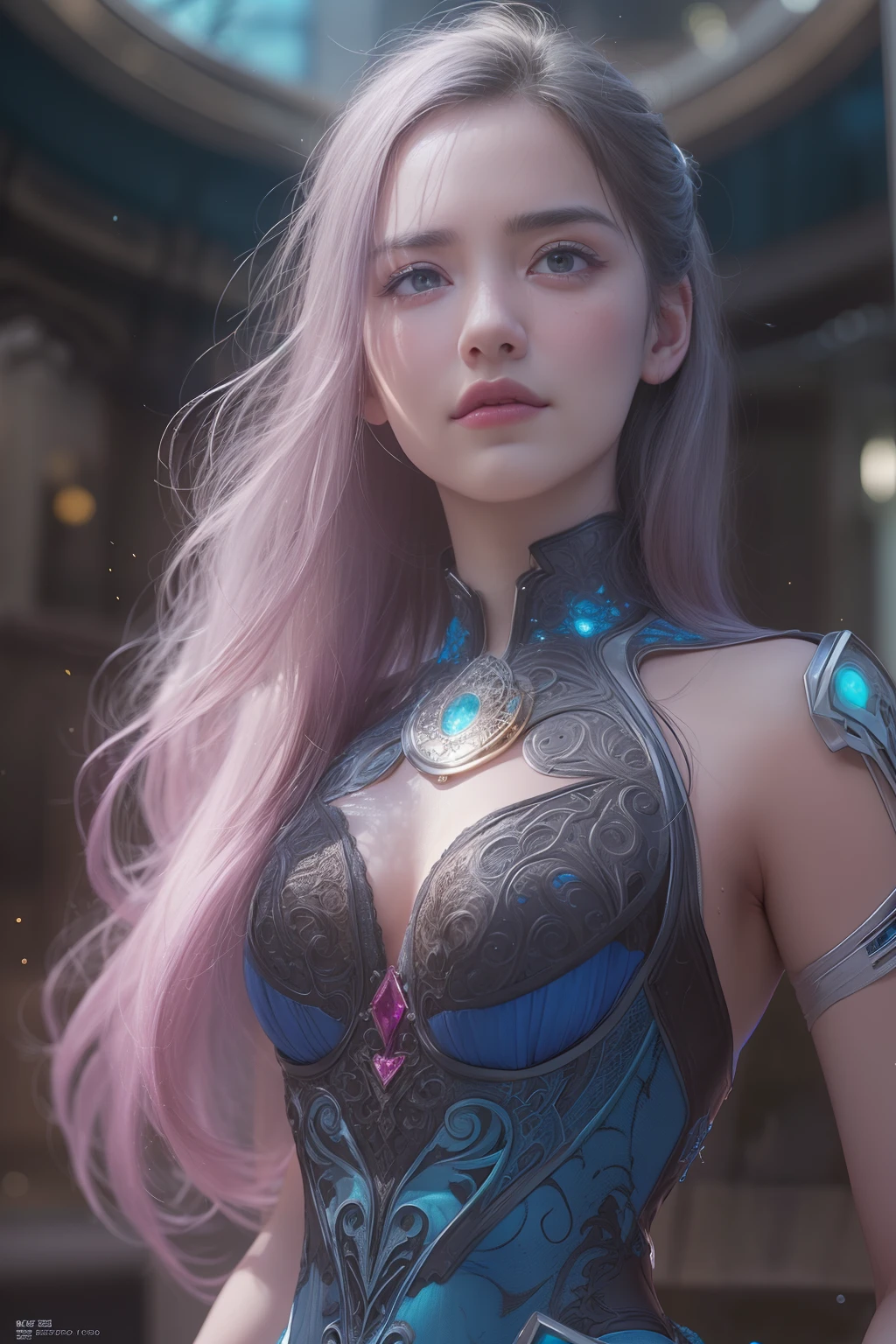 From Side, Photorealistic, Official art, Unity 8k wallpapr, 8K Portrait, Best Quality, Very high resolution, (Incredibly beautiful nature background:1.6), One girl, One beautiful age italian girl, sixteen years old, Obscene, (Sexy and glamorous:1.1), (A coquettish expression:1.6), (small breasts with raised pink areolas,,,:1.6), Vulgarity, (seductively smiling:1.2), (full body1.0), (erotic posing:1.5), (Magic Attack Pose:1.6),(magical effects like sparkles or energy:1.5), (Electric shock from hands:1.1), (Detailed blue bodysuit with beautiful fractal or marble design:1.5), (Beautiful and d delicate ruby, topaz, emerald and sapphire jewelry:1.45), Beautiful seductive face, Portrait, (Thick eyebrows:1.2), (Big purple eyes:1.2), Beautiful eyes with fine symmetry, (Ultra detailed eyes:1.4), (High resolution eyes:1.1), Intimate face, (ultra detailed skin texture:1.4), White skin, pale skin, Perfect Anatomy, Thin, (Beautiful toned body:1.1), Hair Bow, (Moist skin:1.1), full of sweat, No makeup, dark circles, Good anatomy, Focus Face, goodlooking, (Emilia Clark:0.6) (Emma watson:0.3),(Jennifer Connelly:0.4), (sensual face:1.5), Elegant face, Nice, Dolce, Cyberpunk Sci-Fi, (Gauntlets with intricate and beautiful designs:1.2), Blurred background, Blurred foreground, depth of fields, (Motion Blur:1.1), Complex and colorful biomechanical bodysuit, Zentangle, mandalas, Entangled, (Small breasts:1.2), Sheer breast, (Beautiful :1.2), (NSFW:1.2), large hips, drivel, Juice stain, grabbing on breasts