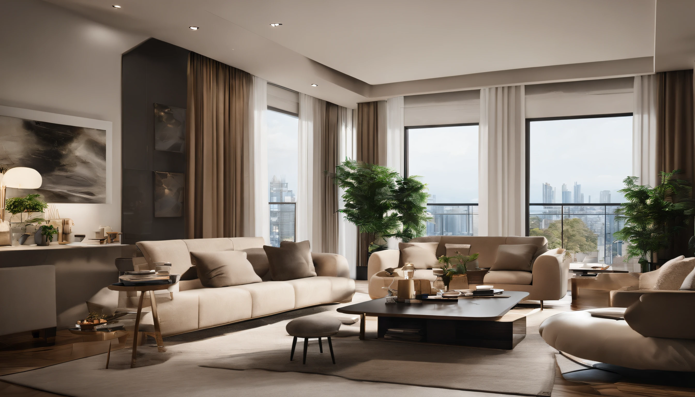 Imagine a scene of a chic 1LDK apartment. The room is bathed in natural light, highlighting the trendy furniture and decor. A focal point in the living area is a coffee table, where a pile of money and a contemporary telephone are neatly placed. The ambiance is both cozy and luxurious, reflecting a modern urban lifestyle.