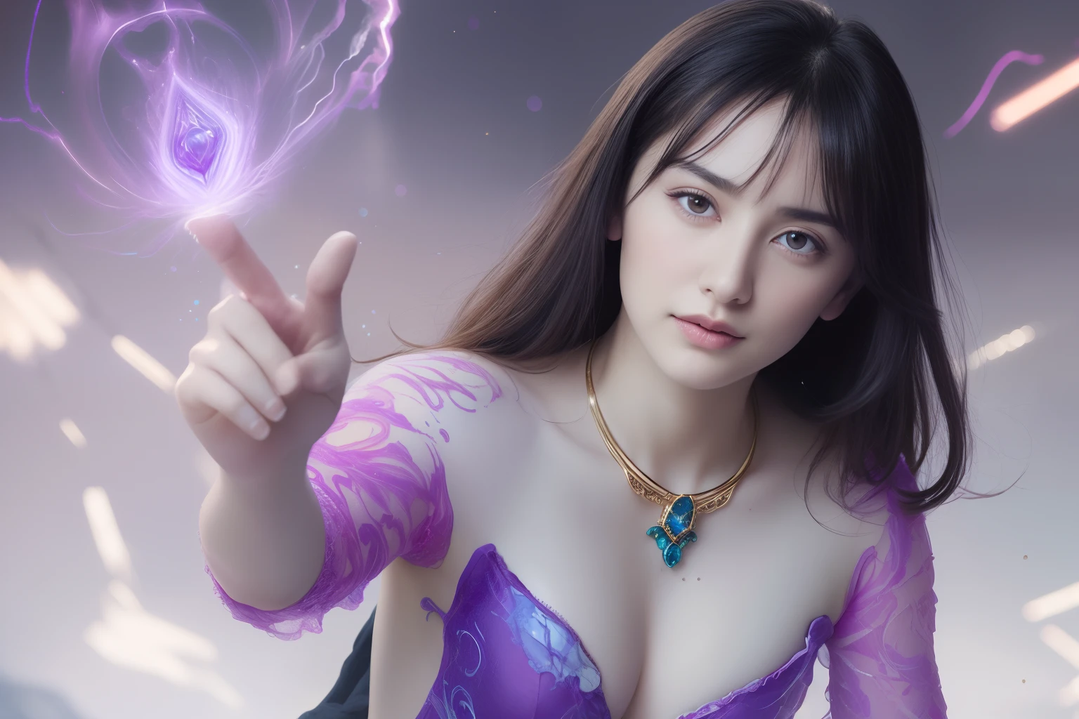 From Side, Photorealistic, Official art, Unity 8k wallpapr, 8K Portrait, Best Quality, Very high resolution, (Incredibly beautiful nature background:1.6), One girl, One beautiful teenage italian girl, , Obscene, (Sexy and glamorous:1.1), (A coquettish expression:1.6), (small breasts with raised pink areolas,,:1.6), Vulgarity, (seductively smiling:1.2), (full body1.0), (erotic posing:1.5), (Magic Attack Pose:1.6),(magical effects like sparkles or energy:1.5), (Electric shock from hands:1.1), (Detailed blue bodysuit with beautiful fractal or marble design:1.5), (Beautiful and d delicate ruby, topaz, emerald and sapphire jewelry:1.45), Beautiful seductive face, Portrait, (Thick eyebrows:1.2), (Big purple eyes:1.2), Beautiful eyes with fine symmetry, (Ultra detailed eyes:1.4), (High resolution eyes:1.1), Intimate face, (ultra detailed skin texture:1.4), White skin, pale skin, Perfect Anatomy, Thin, (Beautiful toned body:1.1), Hair Bow, (Moist skin:1.1), full of sweat, No makeup, dark circles, Good anatomy, Focus Face, goodlooking, (Emilia Clark:0.6) (Emma watson:0.3),(Jennifer Connelly:0.4), (sensual face:1.5), Elegant face, Nice, Dolce, Cyberpunk Sci-Fi, (Gauntlets with intricate and beautiful designs:1.2), Blurred background, Blurred foreground, depth of fields, (Motion Blur:1.1), Complex and colorful biomechanical bodysuit, Zentangle, mandalas, Entangled, (Small breasts:1.2), Sheer breast, (Beautiful :1.2), (NSFW:1.2), large hips, drivel, Juice stain, grabbing on breasts