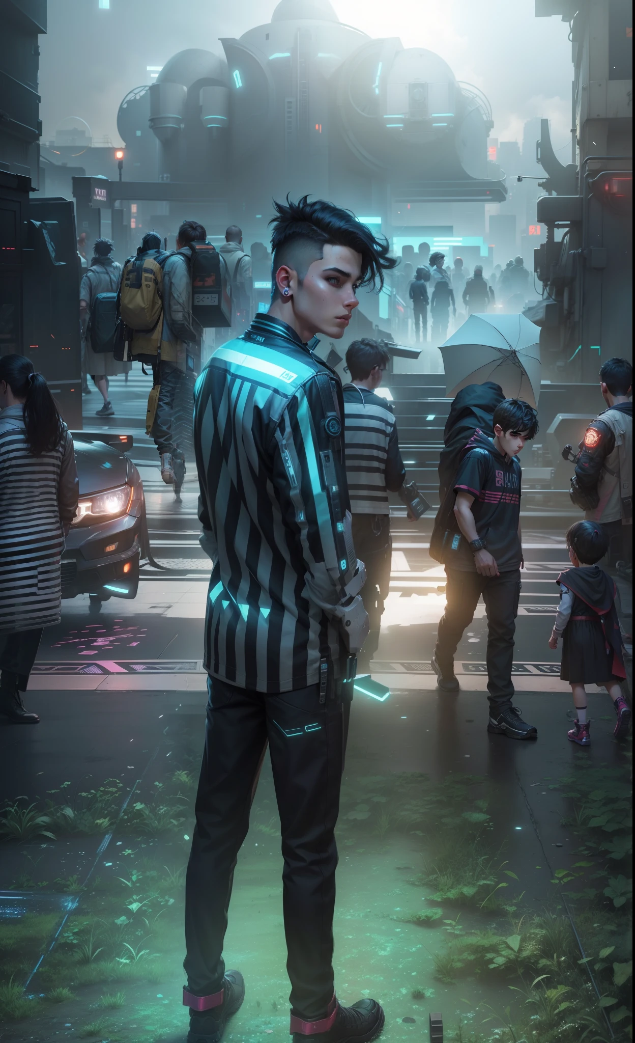 Change background cyberpunk cute boy , realistic face , High quality realistic ,8k ultra realistic,,