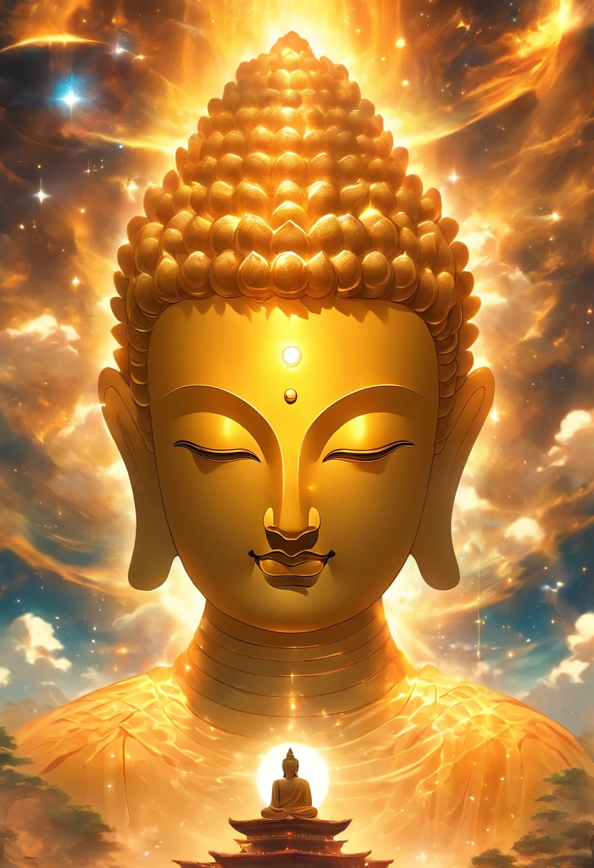 (Best quality,4K,8K,A high resolution,tmasterpiece:1.2),ultra - detailed,(actual,realistically,realistically:1.37),Transparent Buddha Head,cosmic soil,Yellow Planet,glowing effect, OC Render,Translucent material,Spacious size,Ethereal atmosphere,divine being,Celestial perspective,extraordinary lighting,Holographic temptation,Powerful energy,Vibrant colors,Detailed features,Macroscopic view,sublime beauty,Glowing balls,Space lighting,Hypnotic Aura,harmonious balance,transcendent experience,Astral landscape,Surrealist depictions,Spectacular visual impact,Extraordinary artistry,Sacred symbolism,majesty of the universe,Fascinating celestial art,Spiritual awakening,luminance,tranquil ambiance,every detail is sacred,A connection beyond the universe,Extraordinary realism,The birth of the universe is incredible,first-class artistic level,huge spiritual energy,sacred tranquility,otherworldly glow,delicate craftsmanship,cosmic revelation.Avalokiteshvara