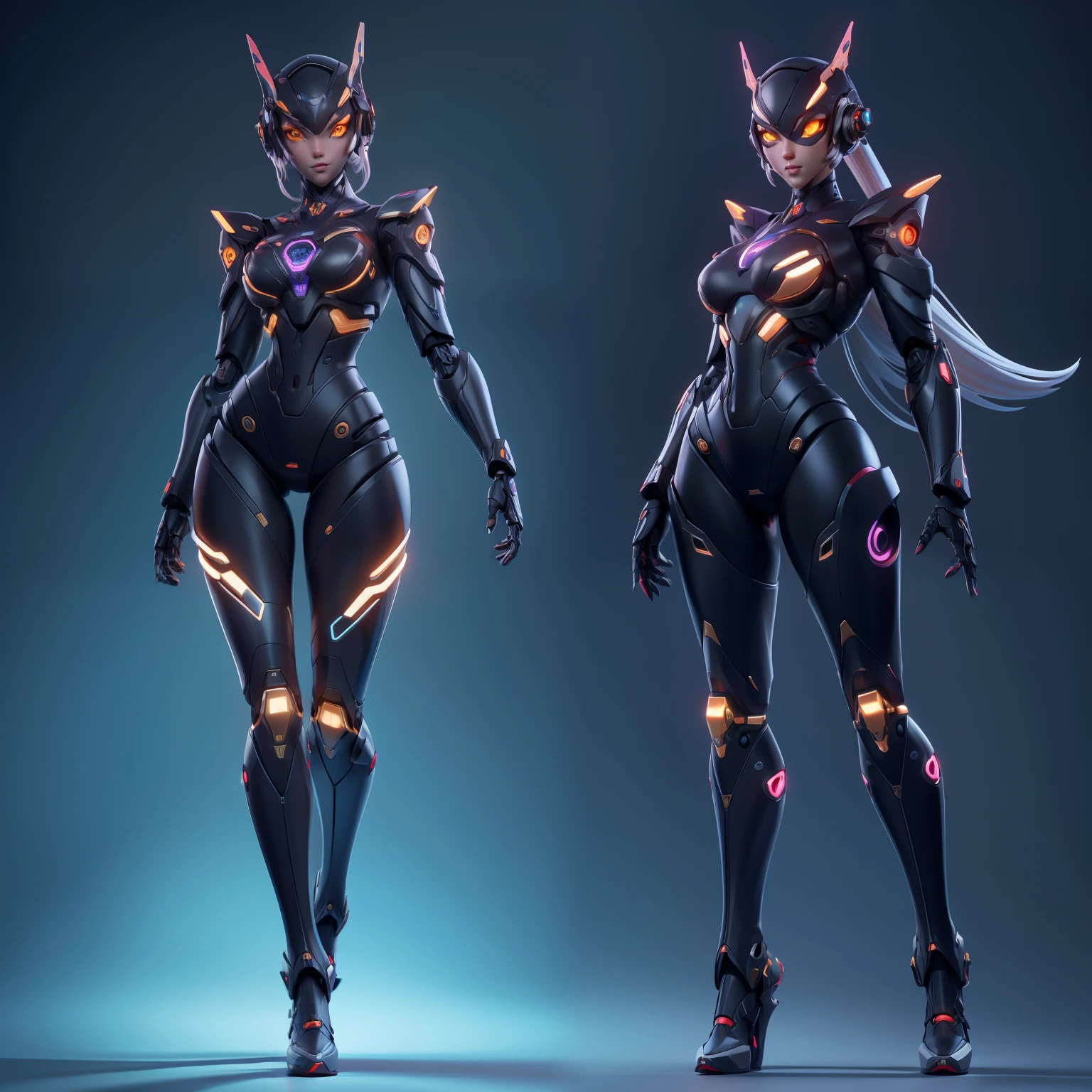 a Artificial robot, human face, full body view, futuristic robot body, symmetry! futuristic robotic, beautiful robot character design, lots of 3 d cyborg elements, futuristic robot, female cyborg, beautiful alluring female cyborg, cyborg tech on body and legs, anime robotic mixed with organic, highly detailed cybernetic body, female Artificial, perfect cyborg female, 8k resolution, UHD 3D rendering,