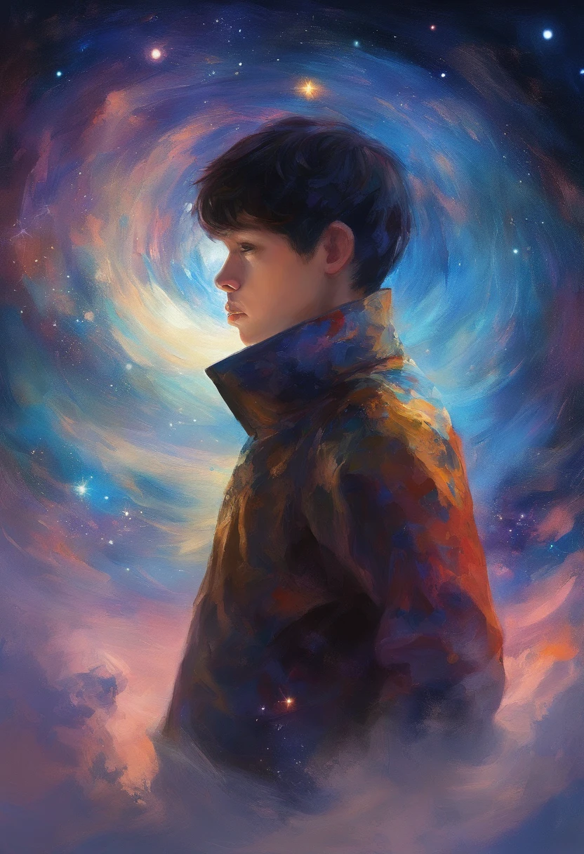 anime boy standing in front of a Universe, inspired by Yamagata Hiro, inspired by Munakata Shikō, inspired by Okumura Masanobu, rin, inspired by Okumura Togyu, anime style”, shigenori soejima illustration,