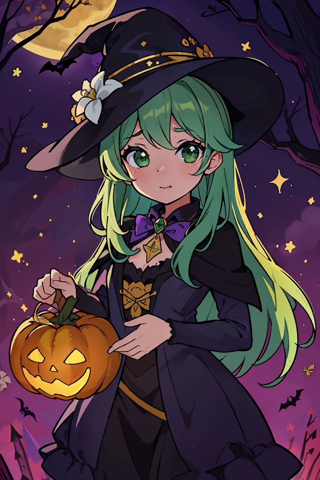 Obra maestra, superlativo, beautiful young witch, feminine , solamente, Halloween cute , flower line drawing background, fondo colorido, cores vivas, capa de livro para colorir, line drawing, colorido, spooky, super colorido, bonito, cute, Halloween , cores preto laranja e verde,