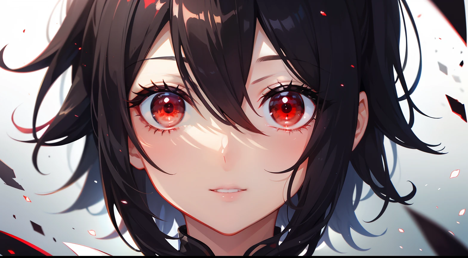 Beautiful girl, (black short hair), ((red eyes)), 8k, realistic, ultra details, happy face