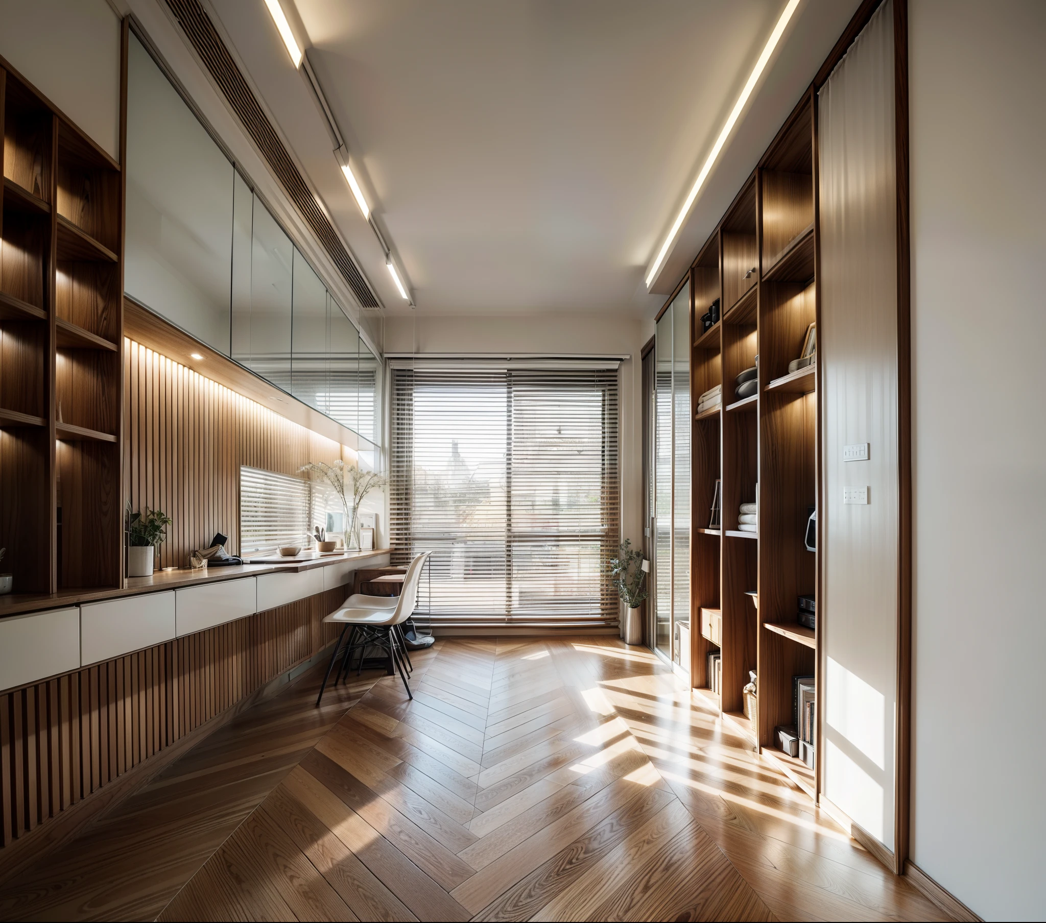 a sketch of a beautiful modern living room, (((foster and partners, artists impression, artistic impression, by Hamish MacDonald, by Carey Morris, by David Brewster, higher detailed illustration, by Helen Berman, an illustration, detailed illustration, by Nick Fudge, by Warren Mahy, artist's impression))), a kitchen cabinet behind the white sofa, with minimal pictures on the wall, linen curtain next to the classroom window, coffee table, modern wood, ceiling with magnetic emissive lighting, white fabric PRB textures, wooden floor PRB texture,