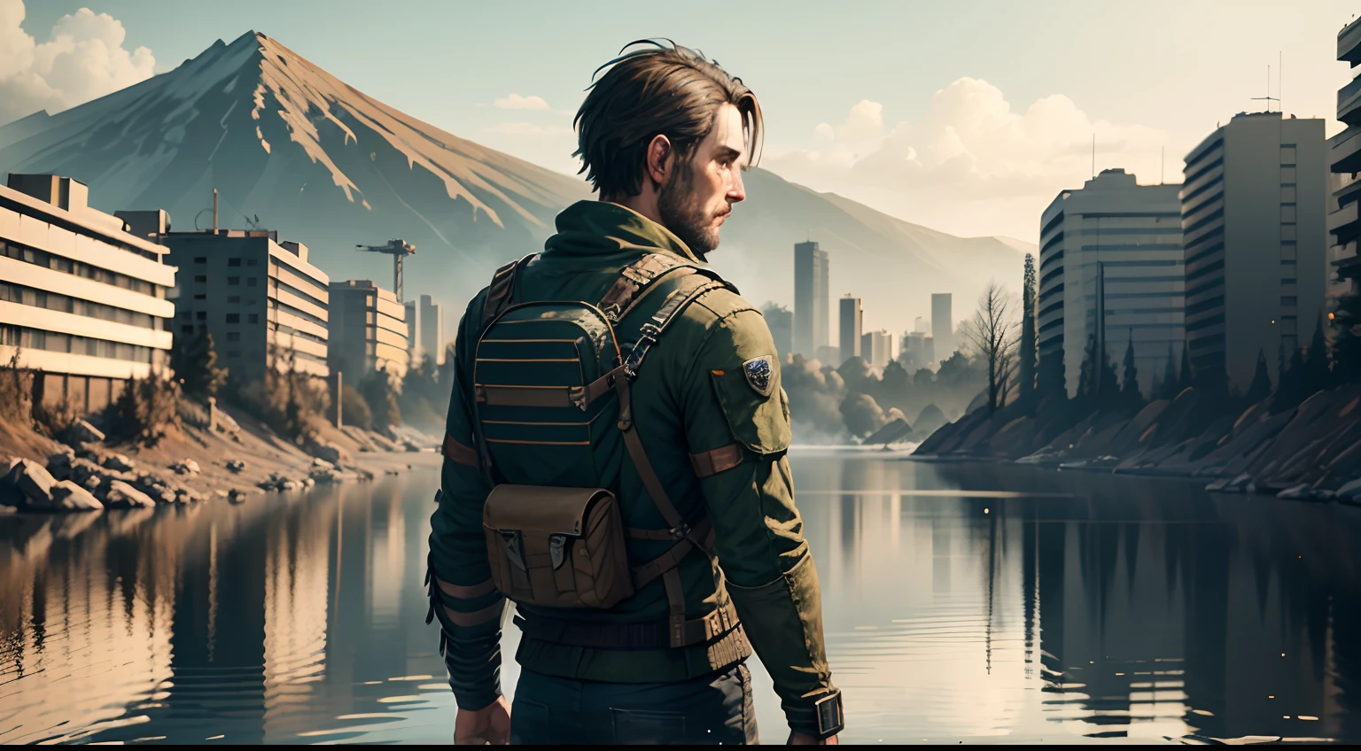 Arafed man with backpack and backpack, standing in the field, Dayz, In Dayz, game cover art, key art, Screenshot of the 2020 video game, The Disappearance of Ethan Carter, Game art, game cover art, game key art, background illustration, 7 days, To die zombies, Video game cover, Carrying rescue equipment, Art for the game
