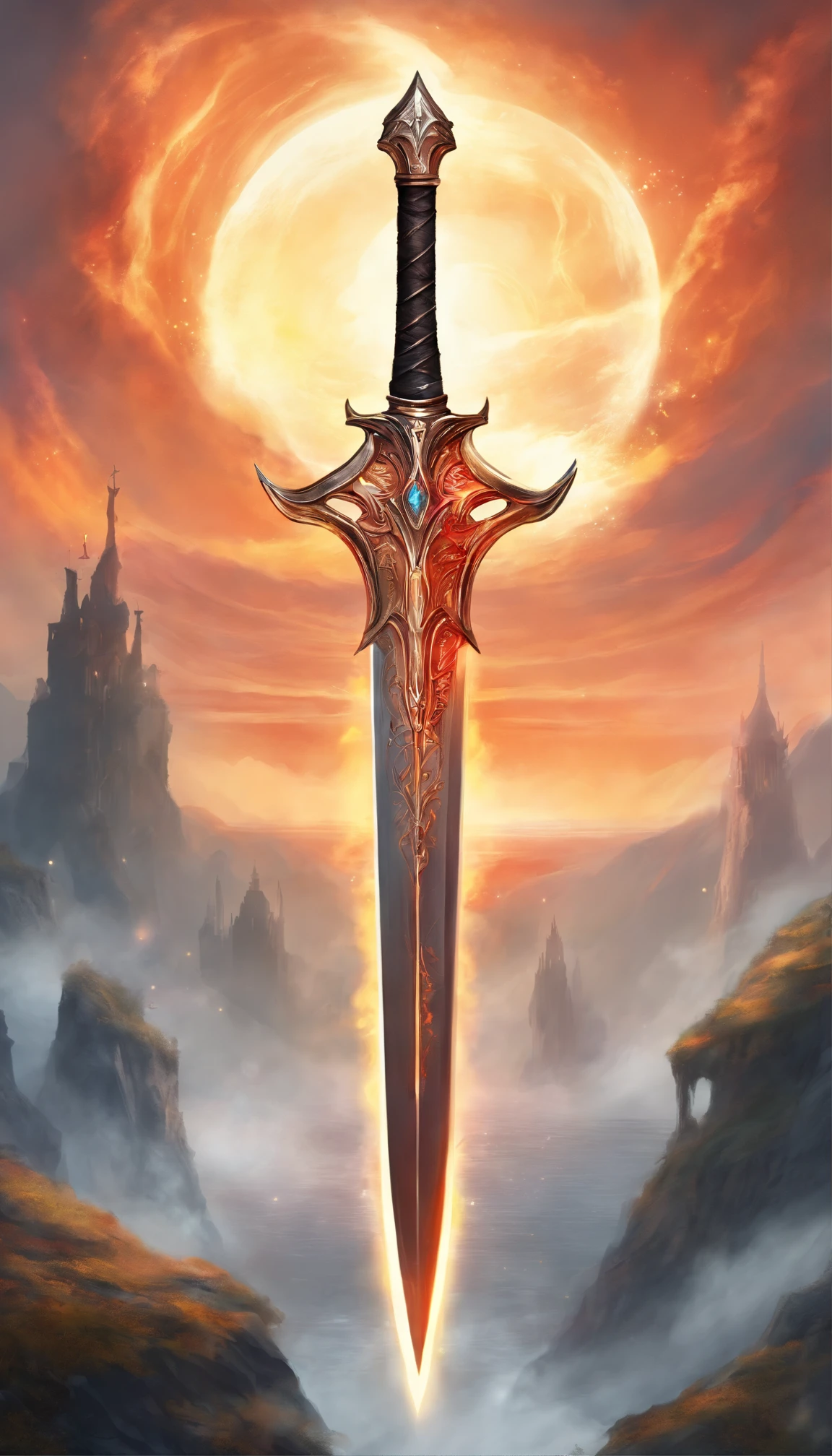 a big legendary sword with fiery details