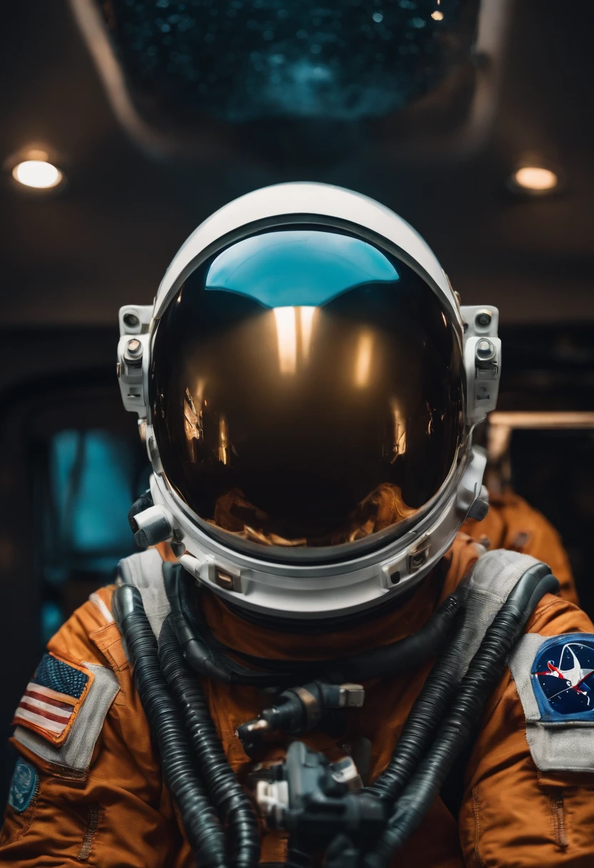 jovem astronauta com capacete nas maos e olhando pra mim