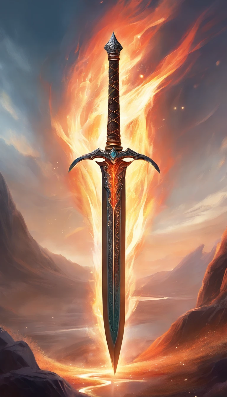 a big legendary sword with fiery details