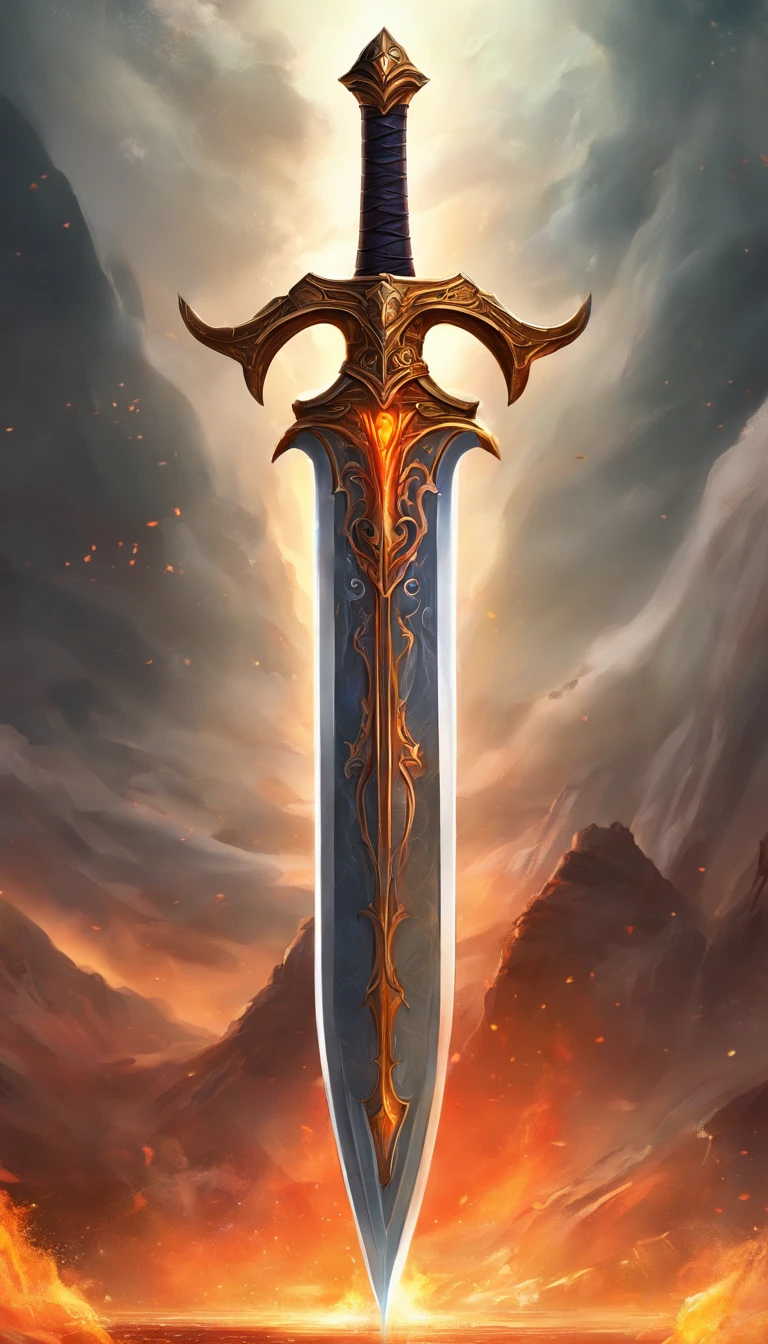 a big legendary sword with fiery details