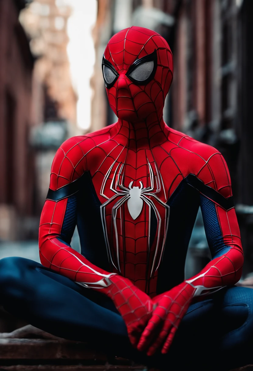 Peter Parker Spider-Man, 8K, hyper HD, severe low lighting, High quality, Sharp focus, Fujifilm XT3