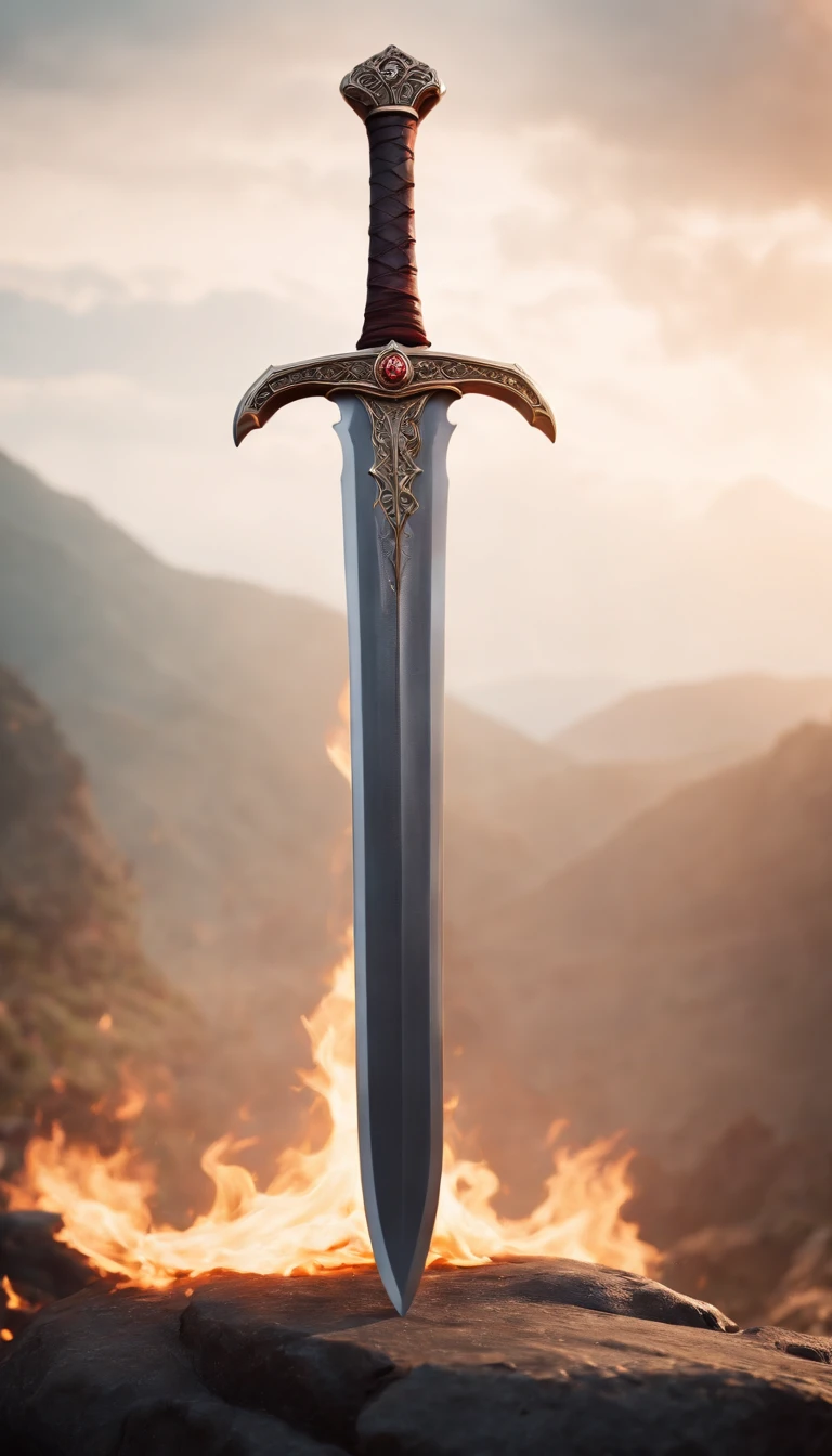 a big legendary sword with fiery details