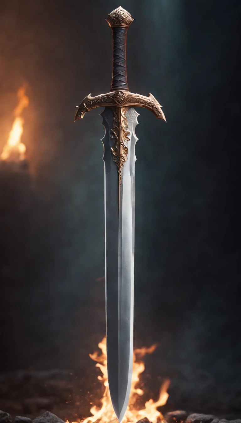 a big legendary sword with fiery details