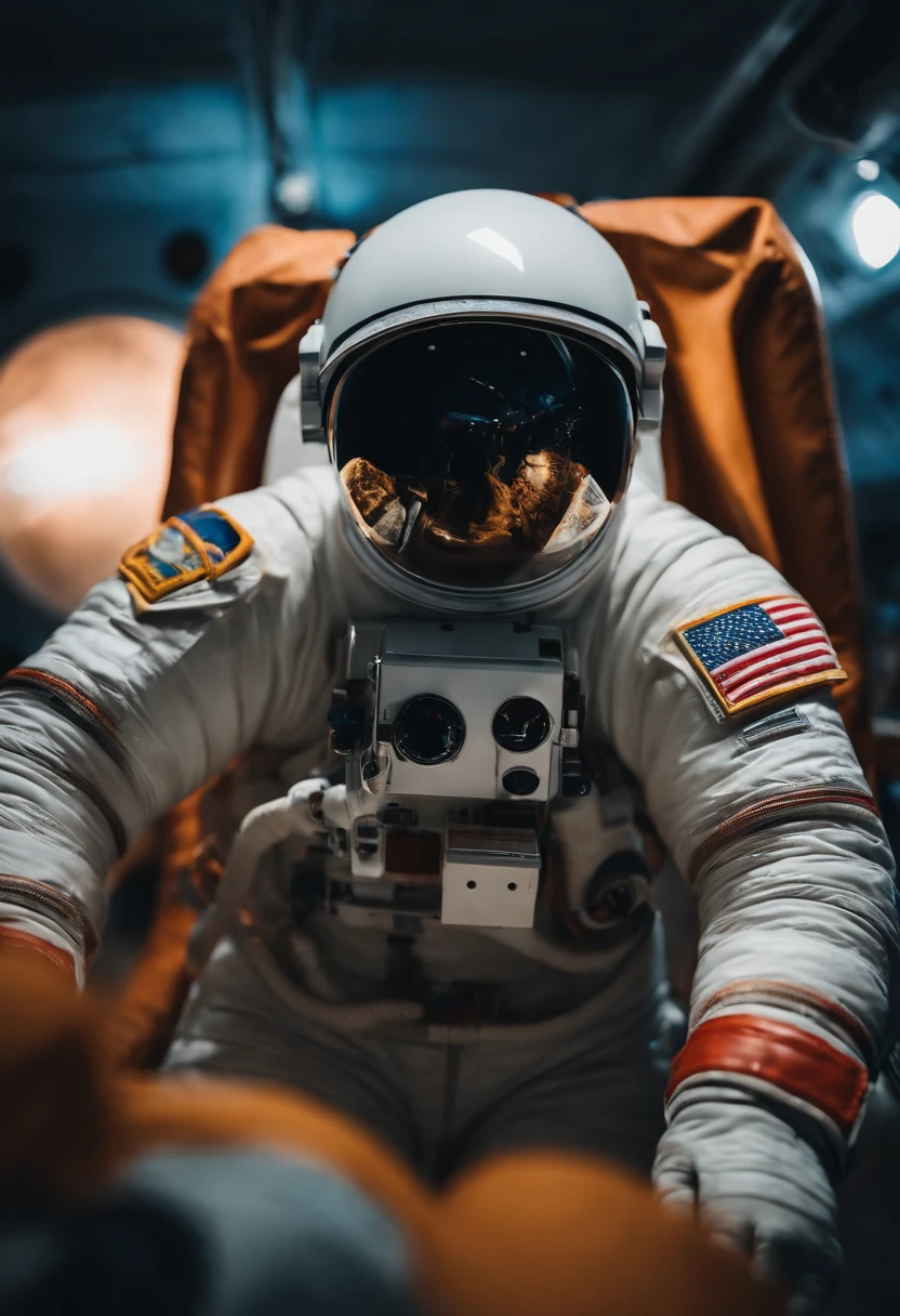 jovem astronauta com capacete nas maos e olhando pra frente
