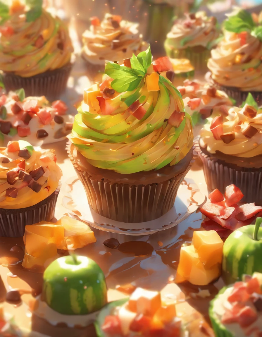 courgette, Bacon, Chocolate chips, Cupcakes, Caramel syrup, apples