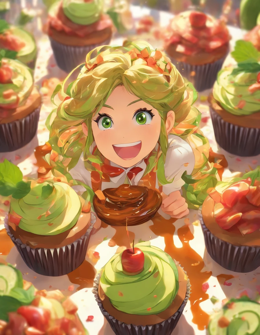courgette, Bacon, Chocolate chips, Cupcakes, Caramel syrup, apples