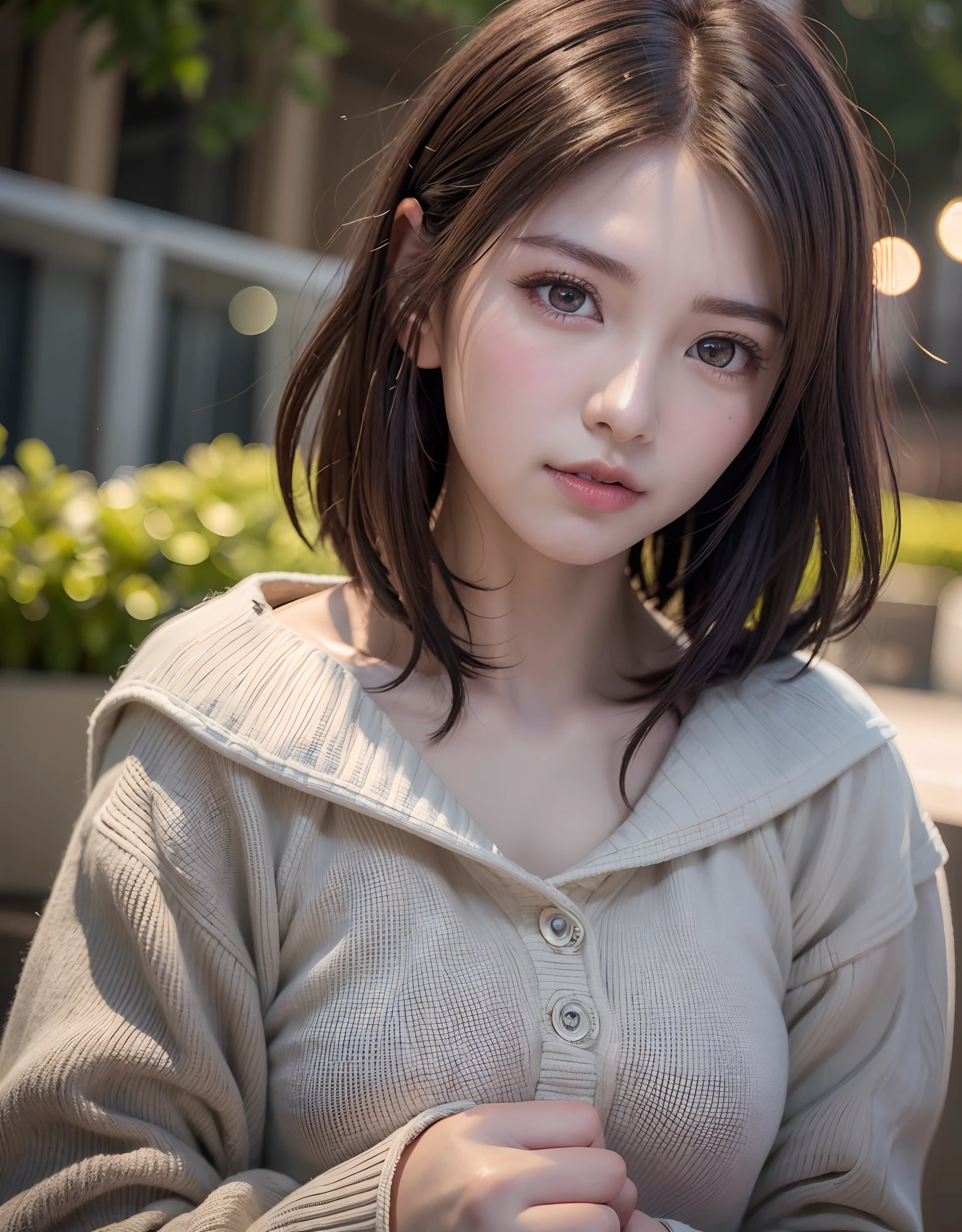 top-quality、8K Masterpiece、超A high resolution、(Photorealsitic:1.3)、Raw photo、1人、Short bob with brown hair、glowy skin、1 super beautiful college girl、((super realistic details))、portlate、globalillumination、Shadow、octan render、8K、ultrasharp、highly intricate detail、Realistic light、CGSoation Trends、Beautiful eyes、radiant eyes、Facing the camera、