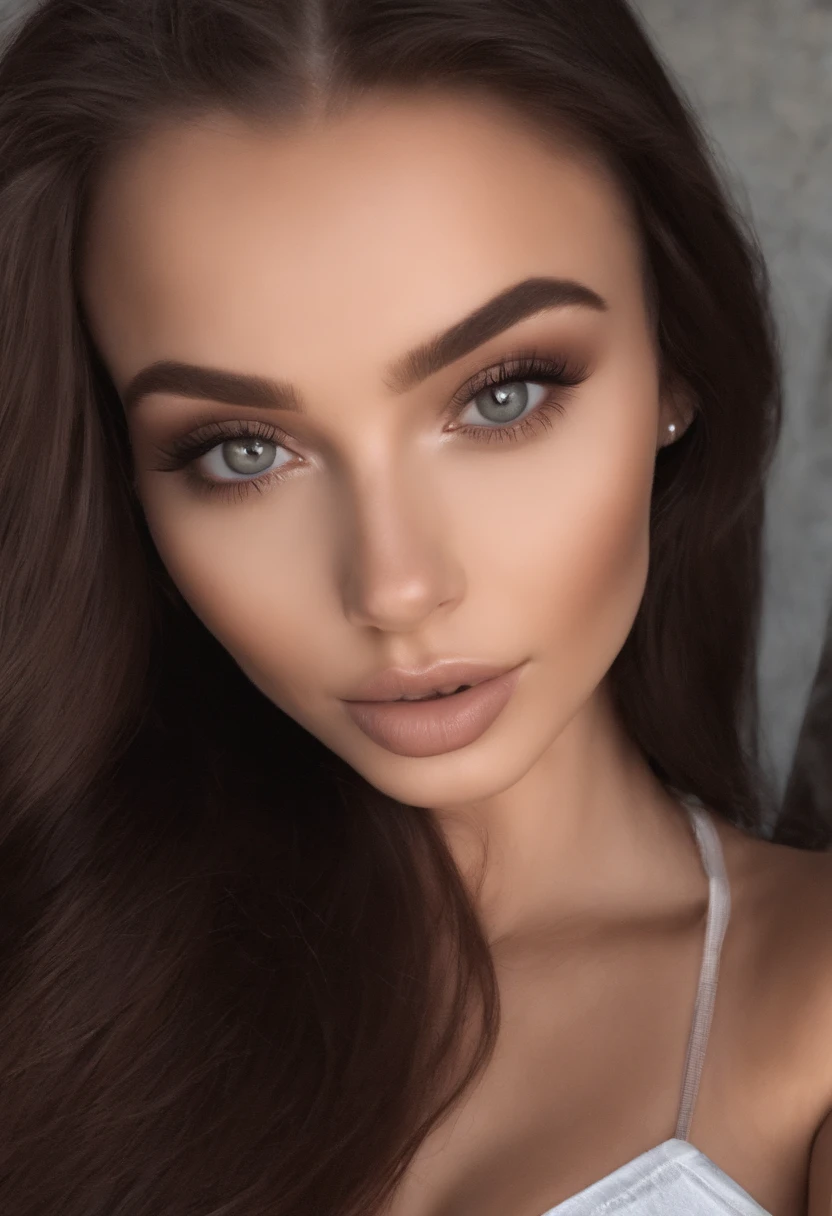 Arafed mujer con ropa negra, Chica sexy con ojos marrones, Retrato Sophie Mudd, brown hair and large eyes, selfie de una mujer joven, Camera eyes, Violeta Myers, Sin maquillaje, Maquillaje natural, staring directly into camera, Cara con Artgram, Maquillaje sutil, Gran foto de cuerpo entero, in the room, escote