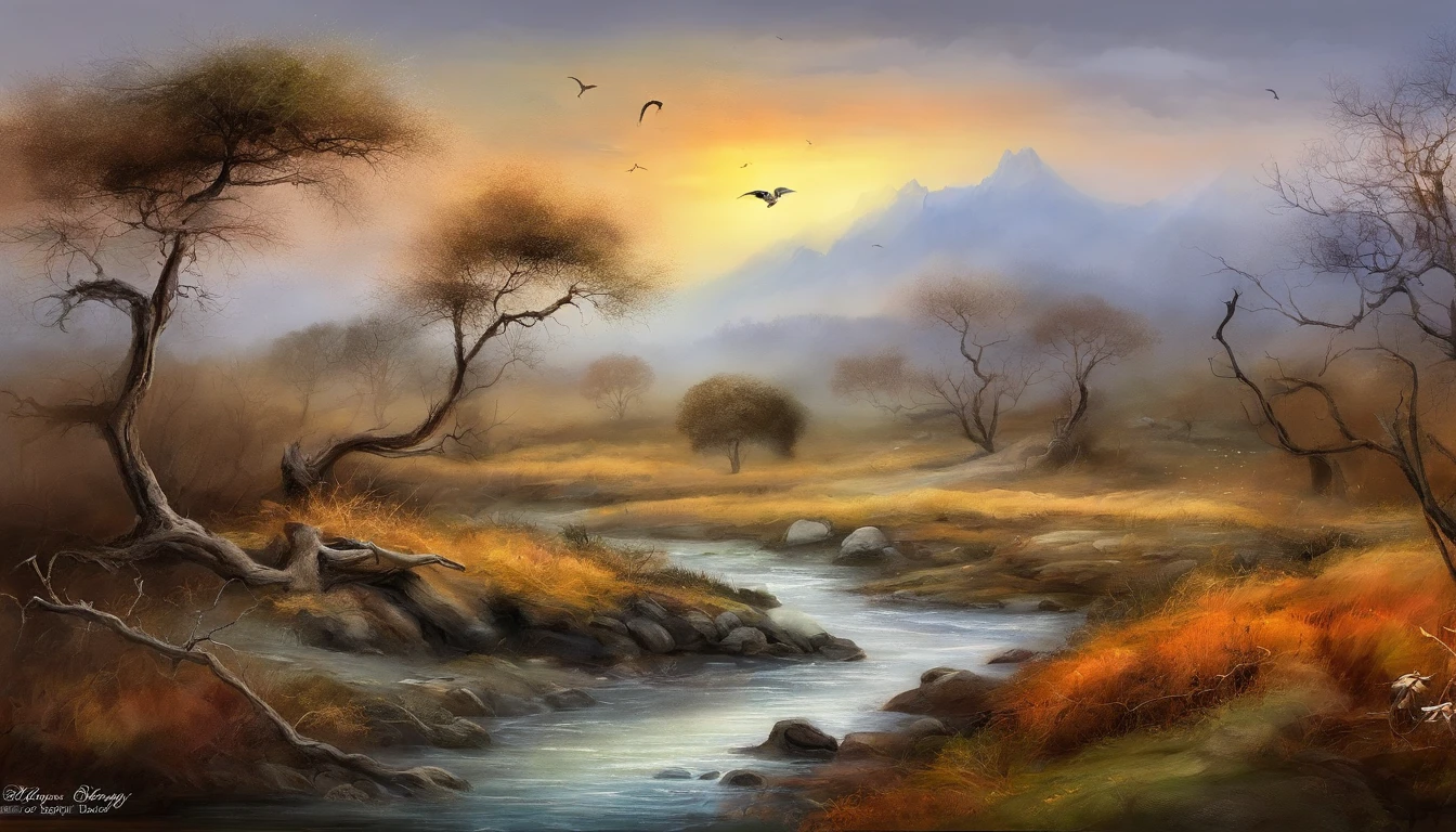 RAW photo of the landscape,Dead vines, old trees, and crows,Small bridges and flowing water,Ancient road west wind thin horse,Sunset,Broken intestines are at the end of the world,Inspired by the Tang dynasty poet Ma Zhiyuan,small detailed,realisticlying,ultra real photo,8K UHD,Digital SLR,softlighting,high high quality,filmgrain,Fujifilm XT3,(tmasterpiece)