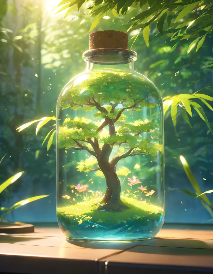 dreamlikeart tree in a bottle, fluffy, realistic, photo, canon, dreamlike, art, colorfull leaves and branches with flowers on top of its head. hyperdetailed photorealism by greg rutkowski - h 1024 w 804 | f 1 6 lens mark 2:2 s 3555 mm film grain :1 lifelike high res sharp focus contrast!! intricate detailed atmospheric light refraction lighting unreal engine 5 cinematic concept photography masterpiece octane render trending at cgsociety rendered as