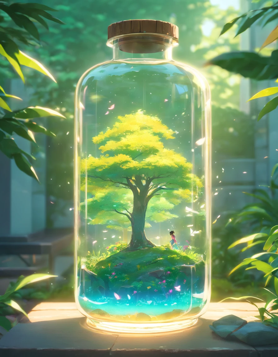 dreamlikeart tree in a bottle, fluffy, realistic, photo, canon, dreamlike, art, colorfull leaves and branches with flowers on top of its head. hyperdetailed photorealism by greg rutkowski - h 1024 w 804 | f 1 6 lens mark 2:2 s 3555 mm film grain :1 lifelike high res sharp focus contrast!! intricate detailed atmospheric light refraction lighting unreal engine 5 cinematic concept photography masterpiece octane render trending at cgsociety rendered as