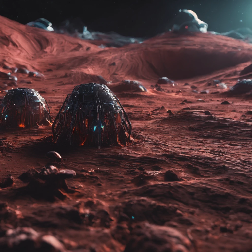 Martian soil 32K（tmasterpiece，k hd，hyper HD，32K）Subconscious mines，Stereo equidistance，starlights，Dingdall effect，Light and shadow intensification，3D modeling，Four-dimensional model，Ultra-realistic engine，rendering，Studio lighting，The light shines，Fantasy atmosphere，vibrant with colors，8K，Surface reflected light