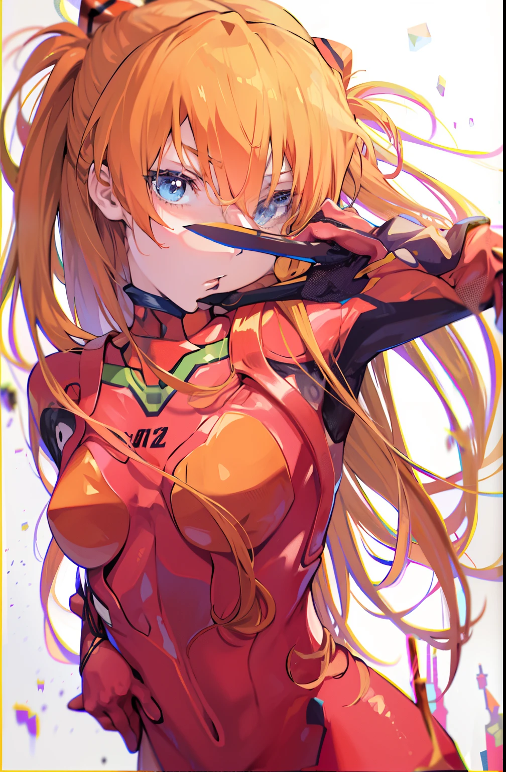 anime girl with long hair，Holding a sword in hand, asuka, asuka langley sohryu, asuka langley, Asuka Langley Soryu, asuka suit under clothes!, asuka langley souryuu, full body zenkai! asuka suit, beautiful asuka from evangelion, portrait of asuka langley soryu, Zerotwo