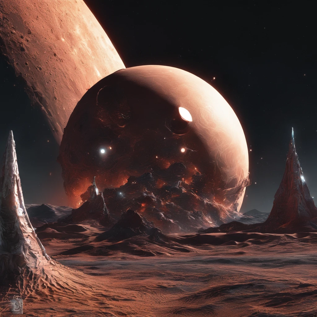 Lunar soil 32K（tmasterpiece，k hd，hyper HD，32K）Subconscious mines，Stereo equidistance，starlights，Dingdall effect，Light and shadow intensification，3D modeling，Four-dimensional model，Hyper-realistic engine，rendering，Studio lighting，The light shines，Fantasy atmosphere，vibrant with colors，8K，Surface reflected light