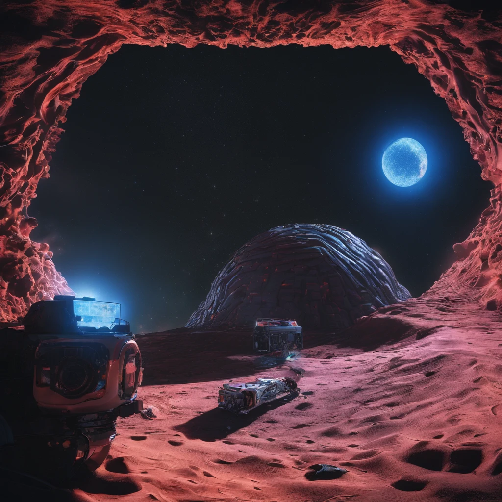 Lunar soil 32K（tmasterpiece，k hd，hyper HD，32K）Subconscious mines，Stereo equidistance，starlights，Dingdall effect，Light and shadow intensification，3D modeling，Four-dimensional model，Ultra-realistic engine，rendering，Studio lighting，The light shines，Fantasy atmosphere，vibrant with colors，8K，Surface reflected light